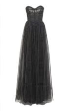 Monique Lhuillier Strapless Flocked Tulle Gown