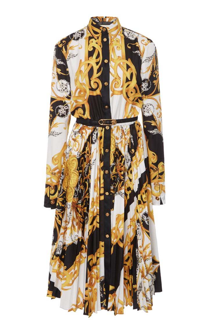 Versace Printed Pliss Crepe Shirt Dress