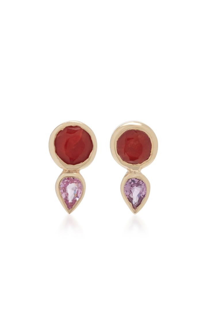 She Bee 14k Gold Coral And Sapphire Stud Earrings