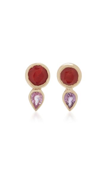 She Bee 14k Gold Coral And Sapphire Stud Earrings