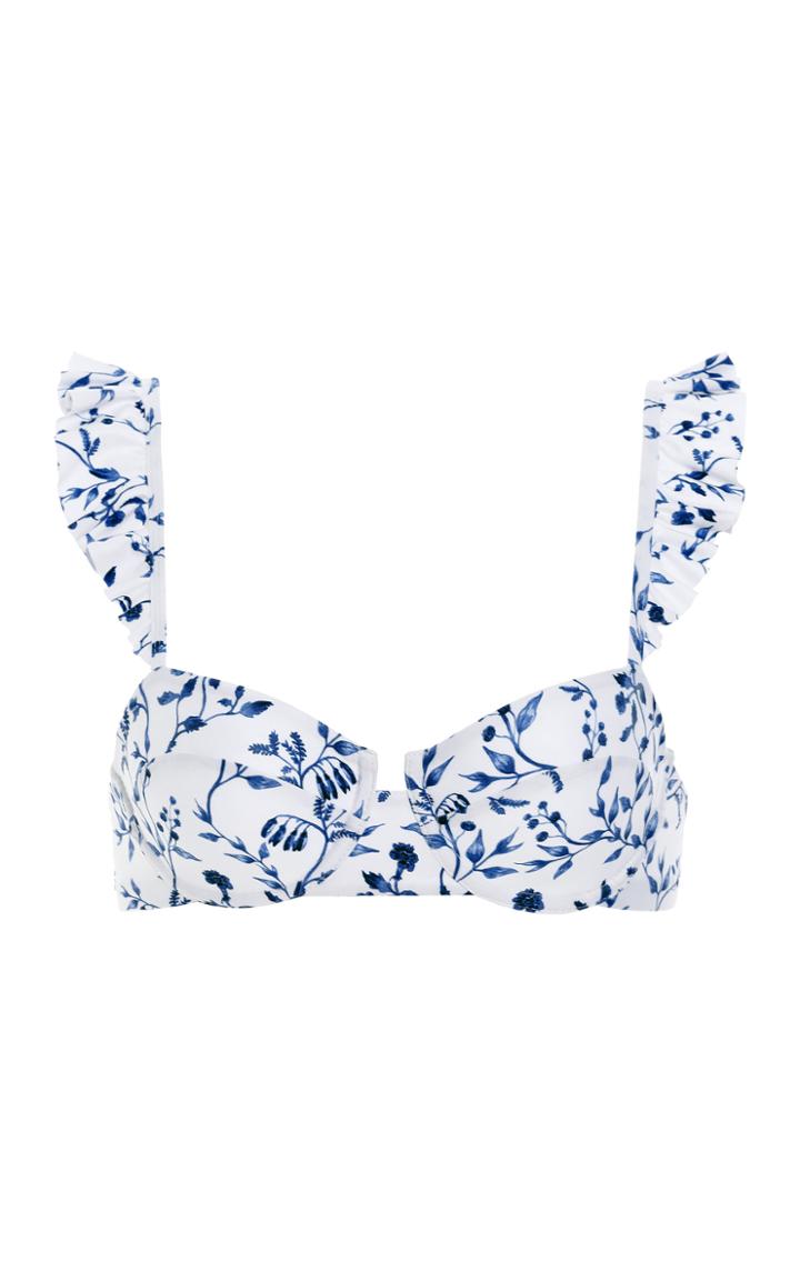 Moda Operandi Agua By Agua Bendita Kiwi Ruffled Acacias-print Bikini Top