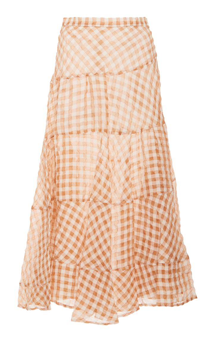 Isa Arfen Asymmetric Gingham Woven Midi Skirt