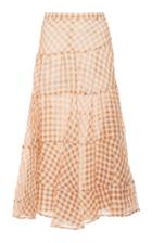 Isa Arfen Asymmetric Gingham Woven Midi Skirt