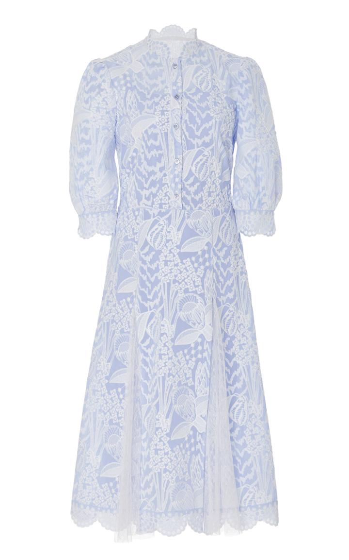 Temperley London Heaven Lace-detailed Embroidered Midi Shirt Dress