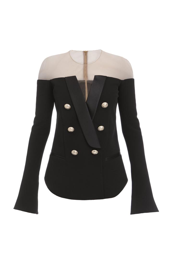 Balmain Sheer-yoke Double-breasted Crepe Top