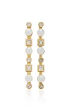 Nancy Newberg Yellow Gold Stick Earrings With Pearls And Diamonds