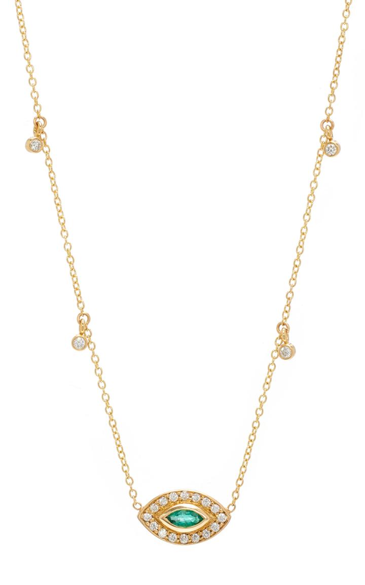 Zoe Chicco 14k Marquis Emerald Pave Halo Necklace