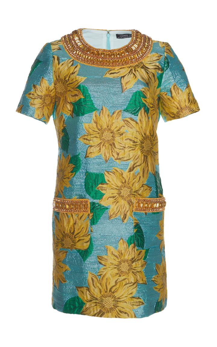 Andrew Gn Jewel Accent Jacquard Dress