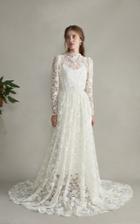 Markarian Esperanza Lace High Neck Silk Sleeved Gown