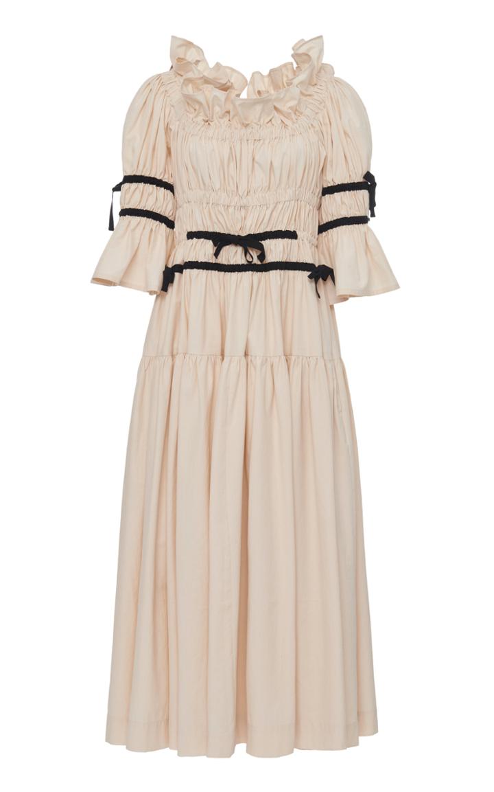 Molly Goddard Tolley Ribbon-detailed Smocked Cotton Midi Dress