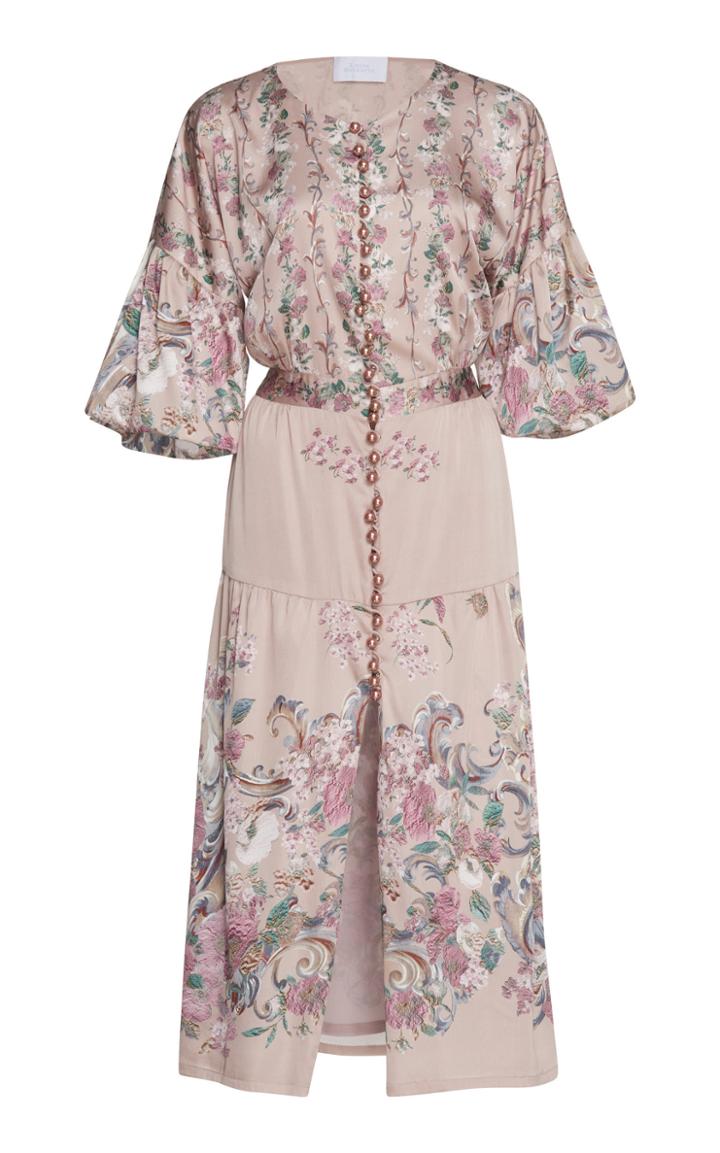 Luisa Beccaria Stretch Satin Printed Flowers Dress