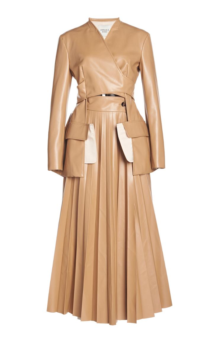 Moda Operandi A.w.a.k.e. Mode Cutout-detailed Pleated Faux Leather Maxi Dress