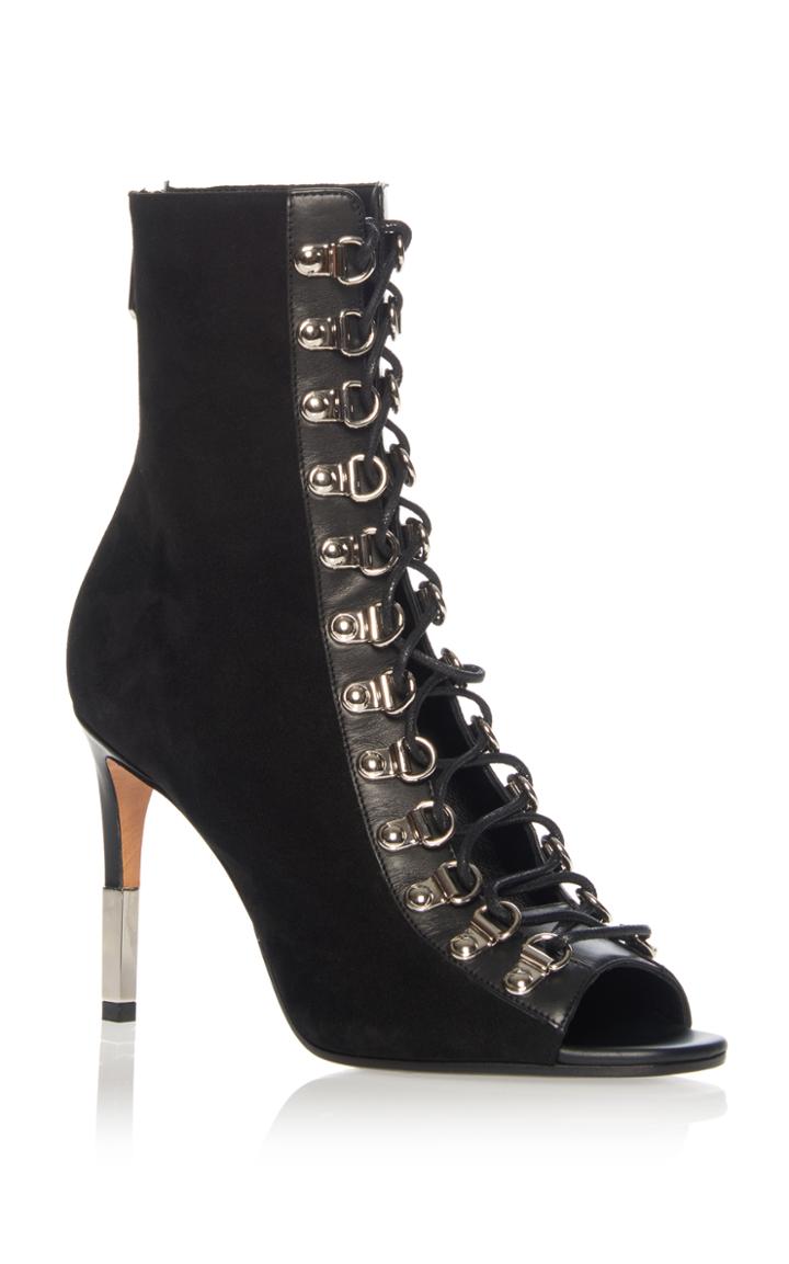Balmain Suede Peep Toe Bootie