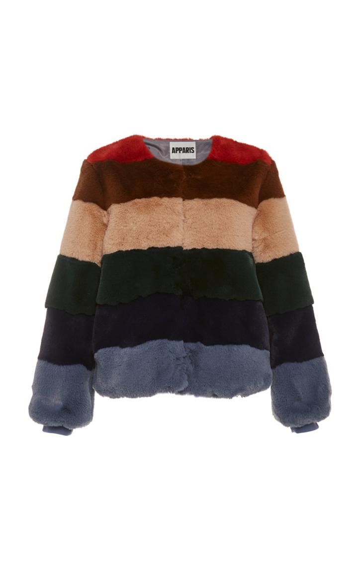 Apparis Louise Striped Cuffed Faux Fur Jacket