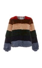 Apparis Louise Striped Cuffed Faux Fur Jacket