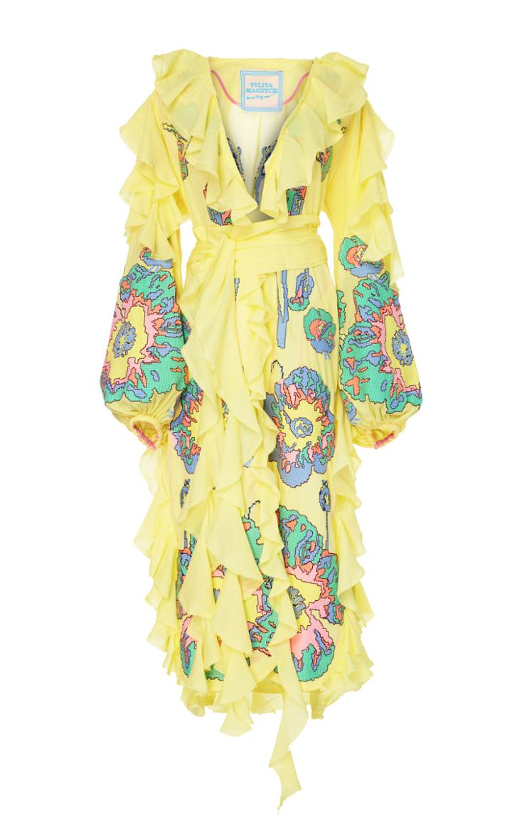 Yuliya Magdych Pansies Cold Shoulder Midi Dress