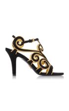 Moda Operandi Prada Suede Swirl Embroidered Sandals Size: 35.5
