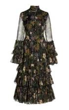 Moda Operandi Costarellos Helice Printed Chiffon Tiered Midi Dress