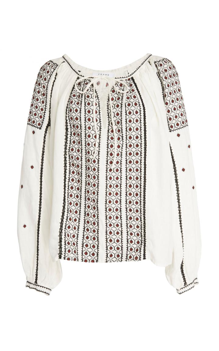 Frame Denim Anita Embroidered Cotton-voile Top