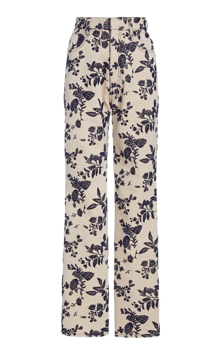 Rodarte Embroidered Cotton-twill Straight-leg Pants