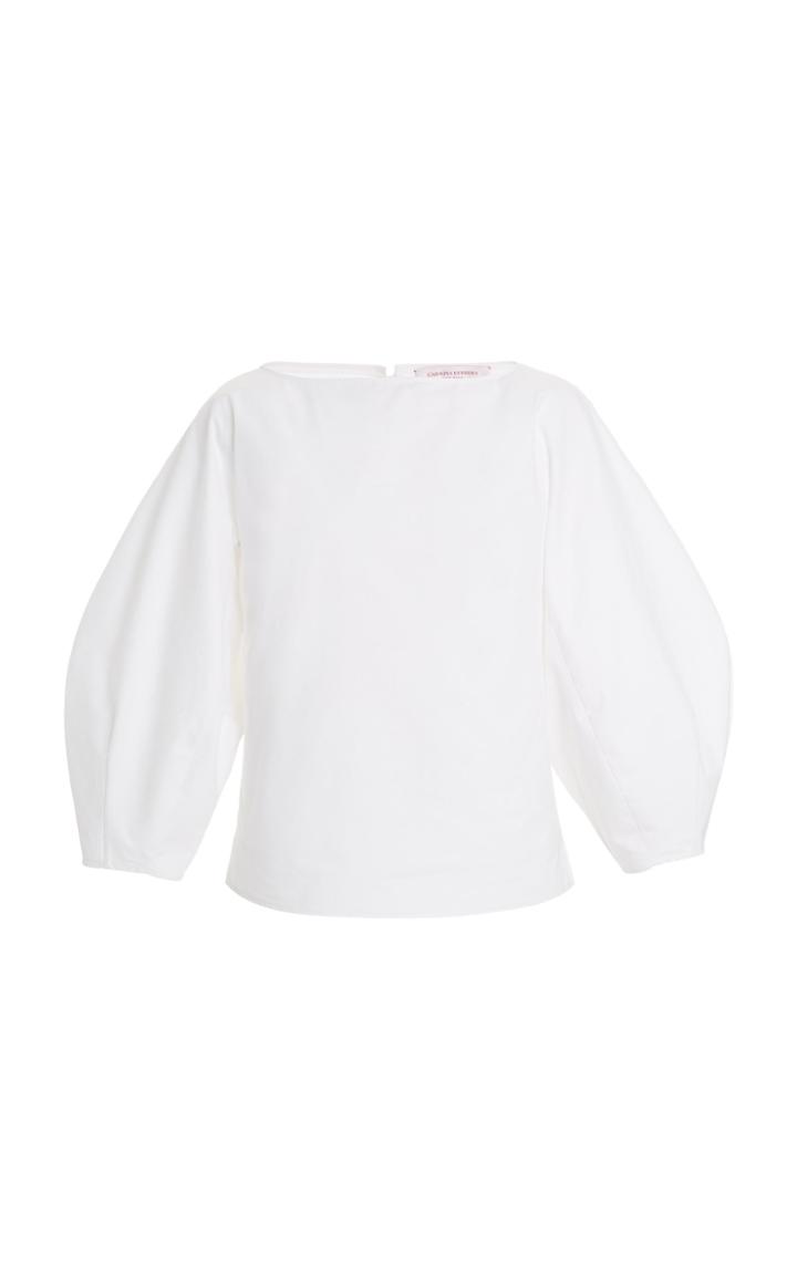 Moda Operandi Carolina Herrera Bateau Neck Wide Sleeve Cotton Top