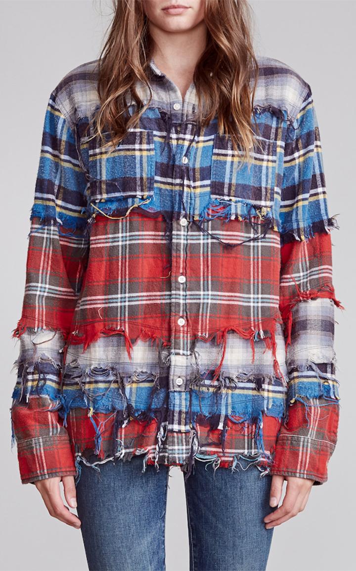 Moda Operandi R13 Pieced Plaid Cotton Shirt