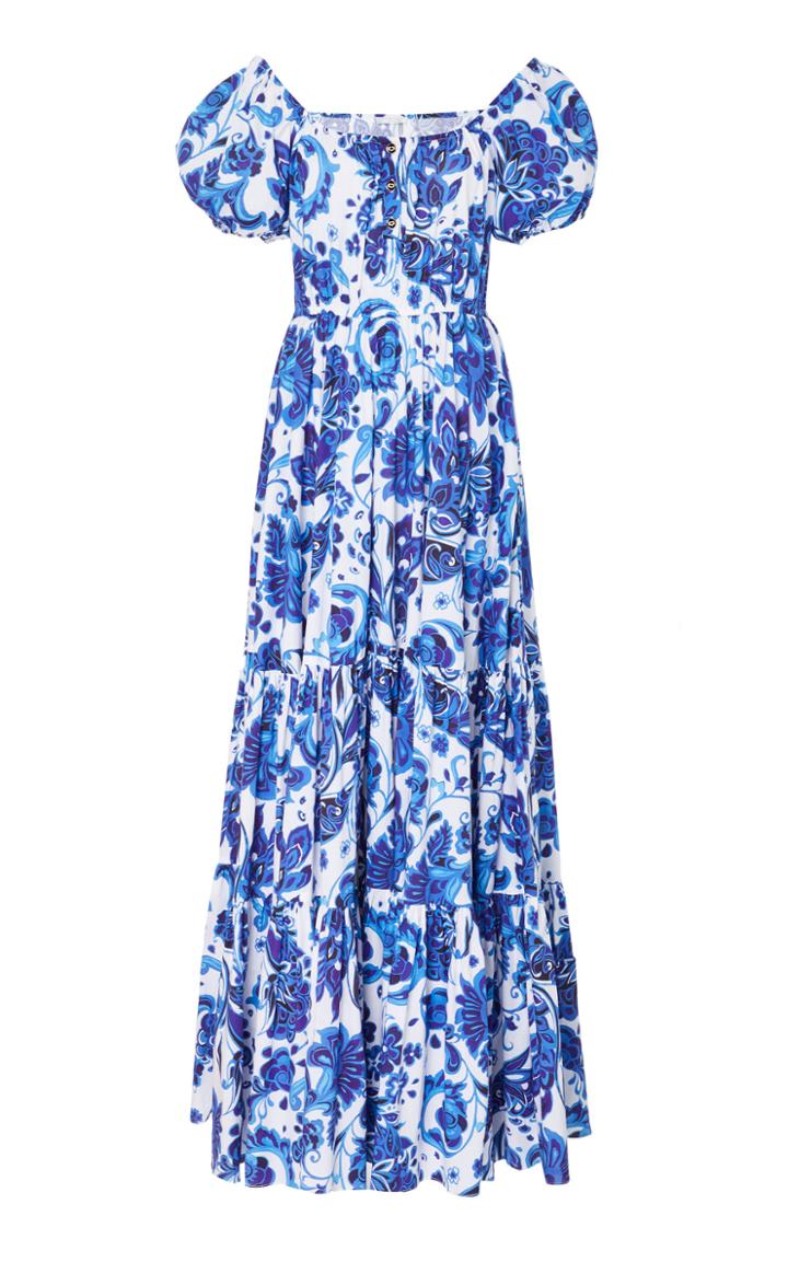 Caroline Constas Bardot Off-the-shoulder Printed Cotton Maxi Dress