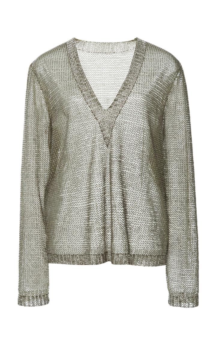 Moda Operandi Valentino V-neck Sheer Long Sleeved Top