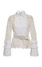 Alexis Alessio Belted Lace-paneled Cotton-poplin Top