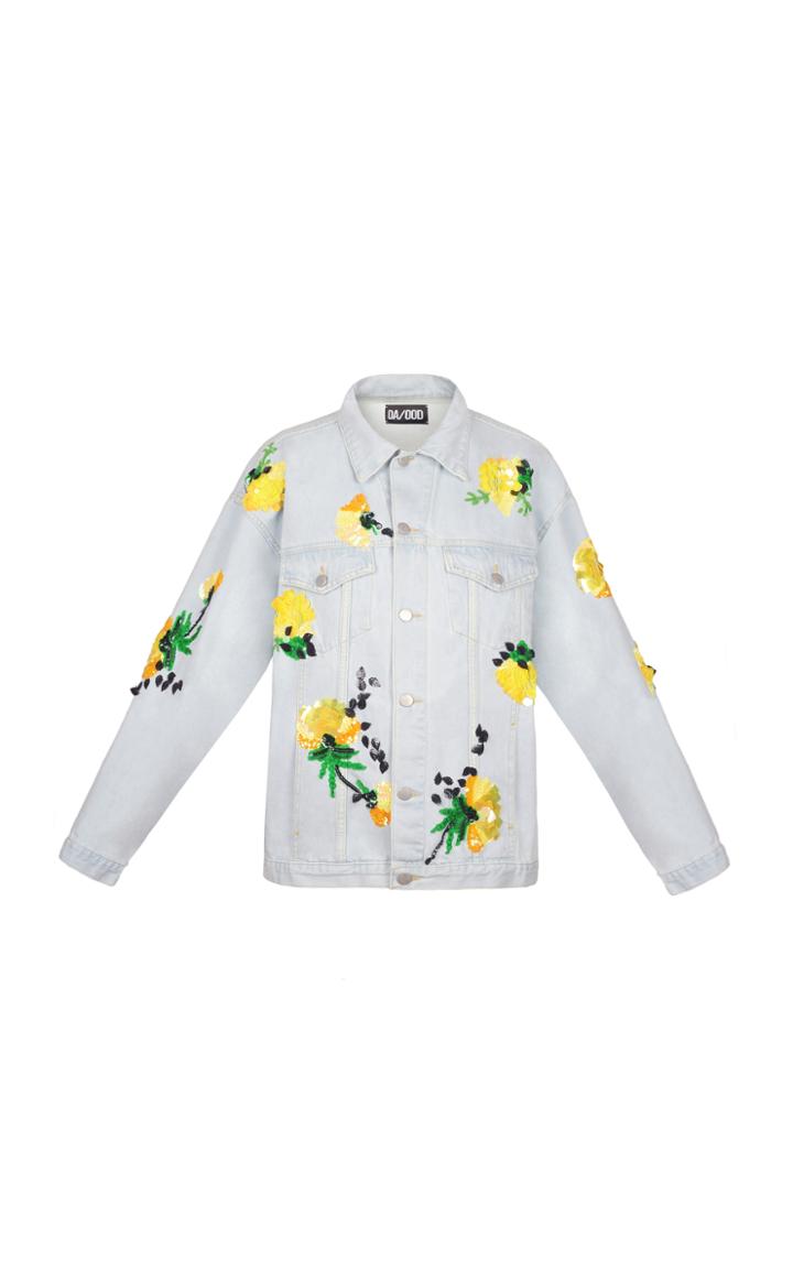 Dalood Denim Floral Embroidered Jacket
