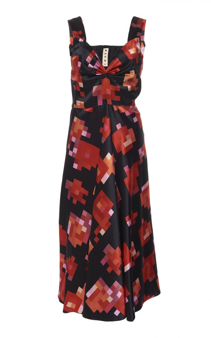 Marni Ruched Neck Satin Dress