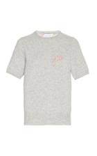 Moda Operandi Lingua Franca Monogrammed Short-sleeve Cashmere Crew Sweater With Peac