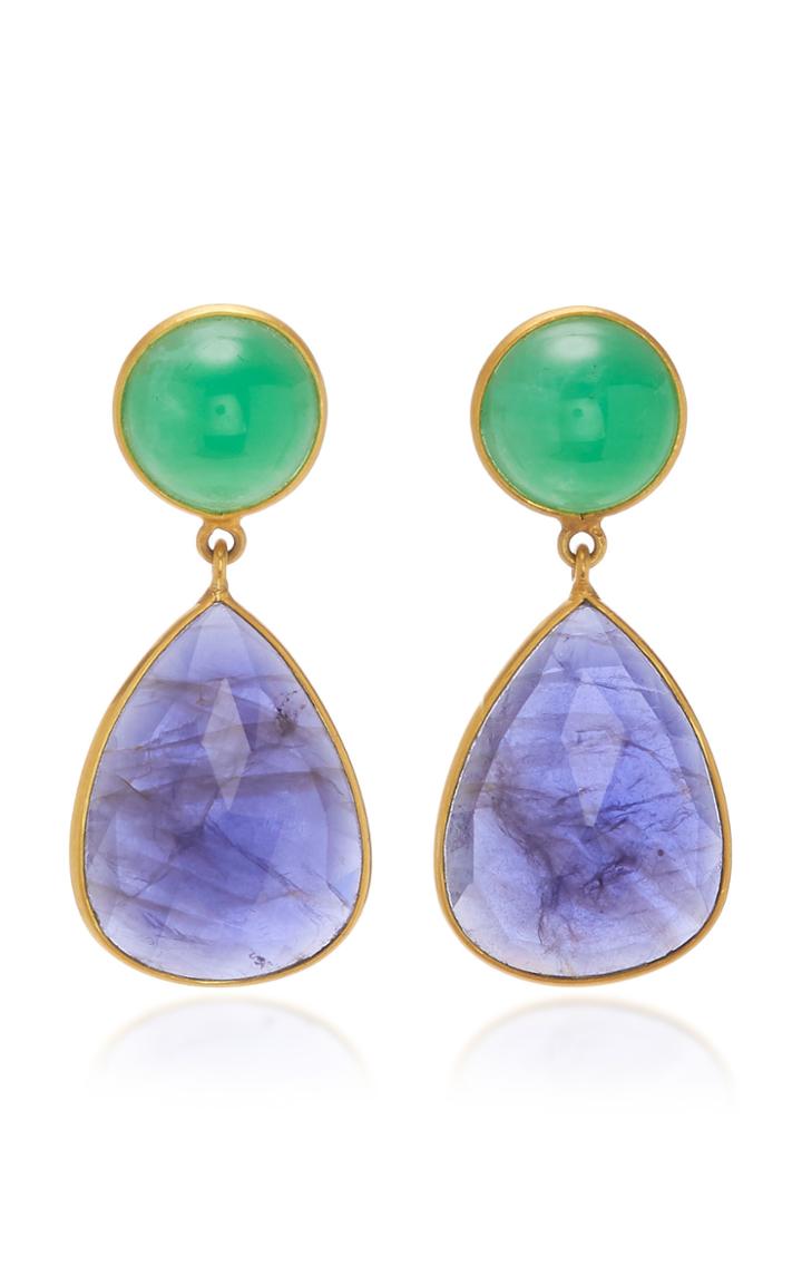 Bahina 18k Gold Chrysoprase And Iolith Earrings