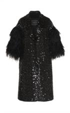 Andrew Gn Feather-trimmed Sequined Cotton-blend Coat
