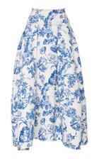 Oscar De La Renta Raw Hem Floral Stretch-cotton Midi Skirt