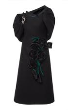 Prada Cold-shoulder Floral-appliqud Wool-crepe Dress