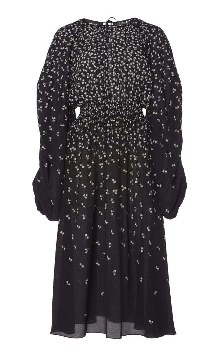 Rochas Floral Printed Silk Chiffon Midi Dress