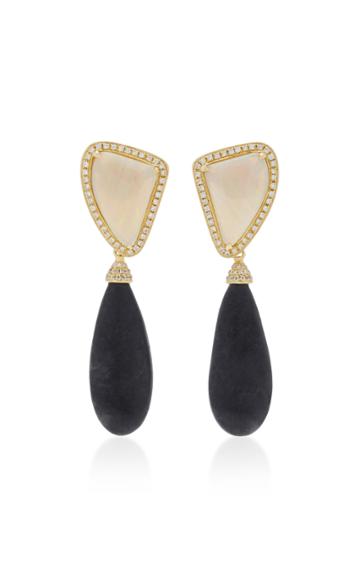 Dana Rebecca 14k White Gold Diamond Opal And Black Jade Earrings
