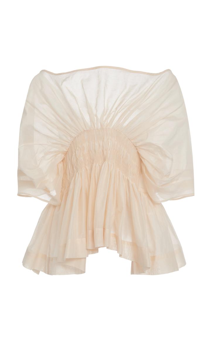 Moda Operandi Molly Goddard Todd Smocked Cotton-silk Tie-back Top Size: S