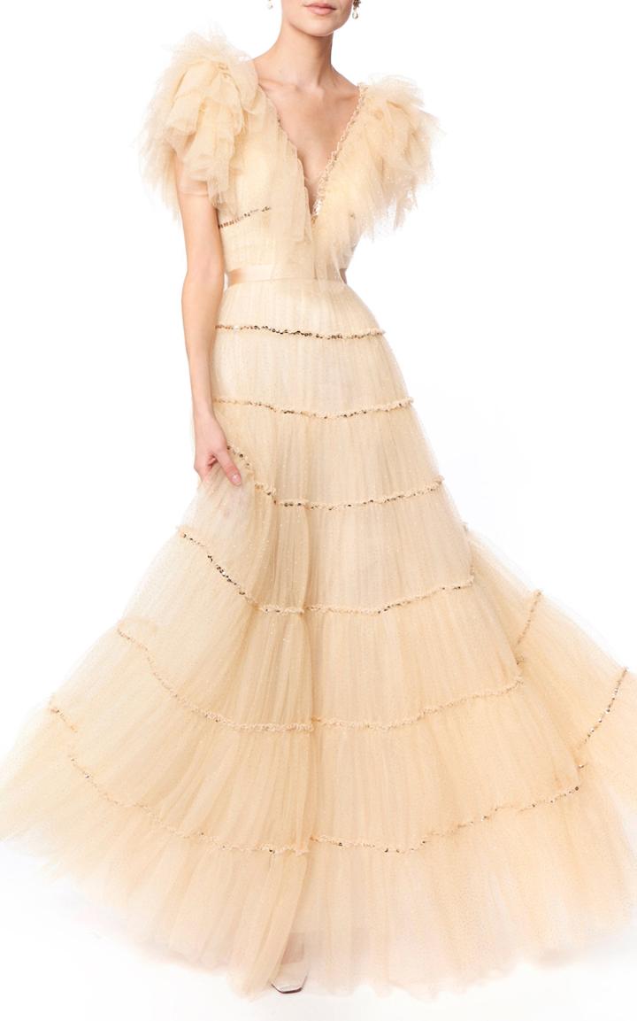 Moda Operandi Jenny Packham Gold Dust Tiered Tulle Gown