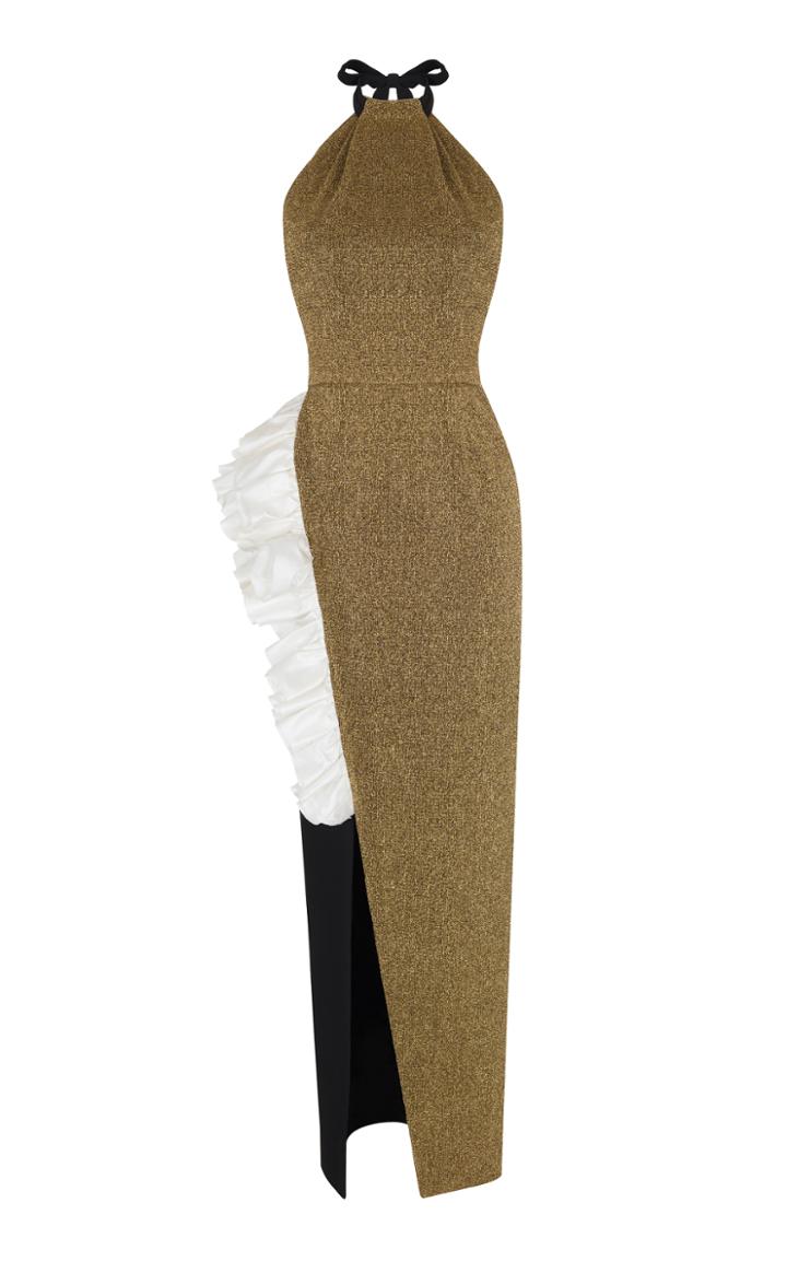 Rasario Halter Lurex Gown