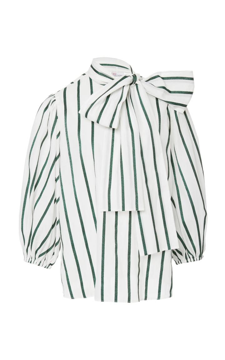 Red Valentino Striped Bow Neck Blouse