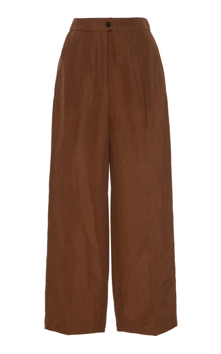 Agnona Pleated Linen Blend Wide Leg Trousers