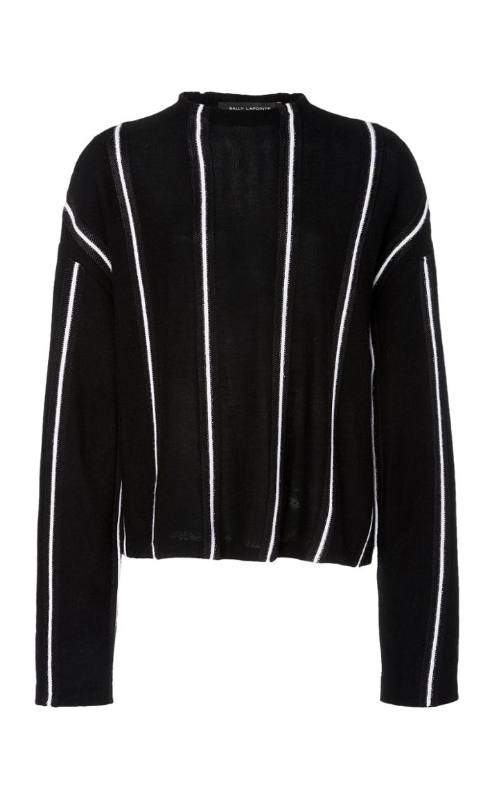 Sally Lapointe Cashmere Stripe Silk Mock Neck Sweater