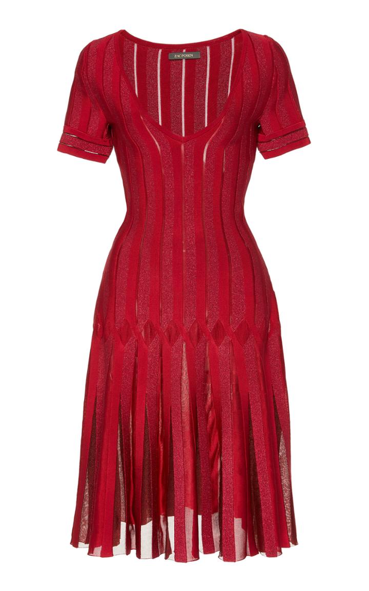 Zac Posen Pleated Lace-panneled Mini Dress