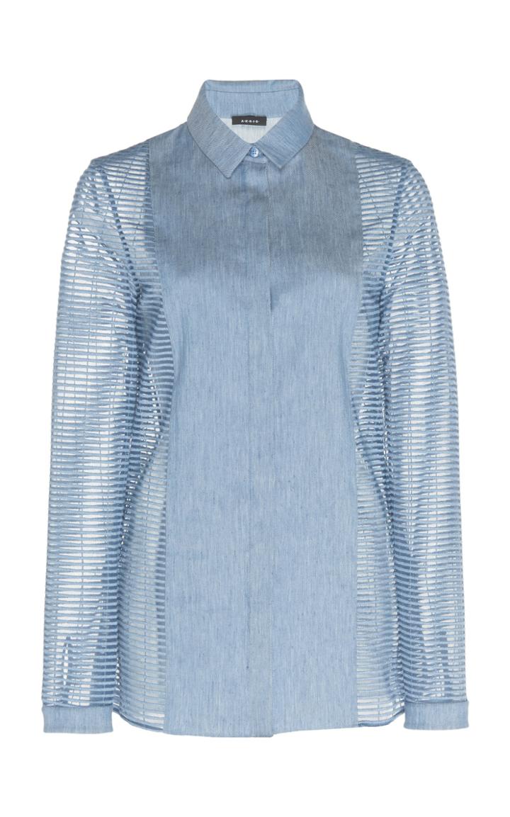 Moda Operandi Akris Collared Embroidered Denim Shirt Size: 2
