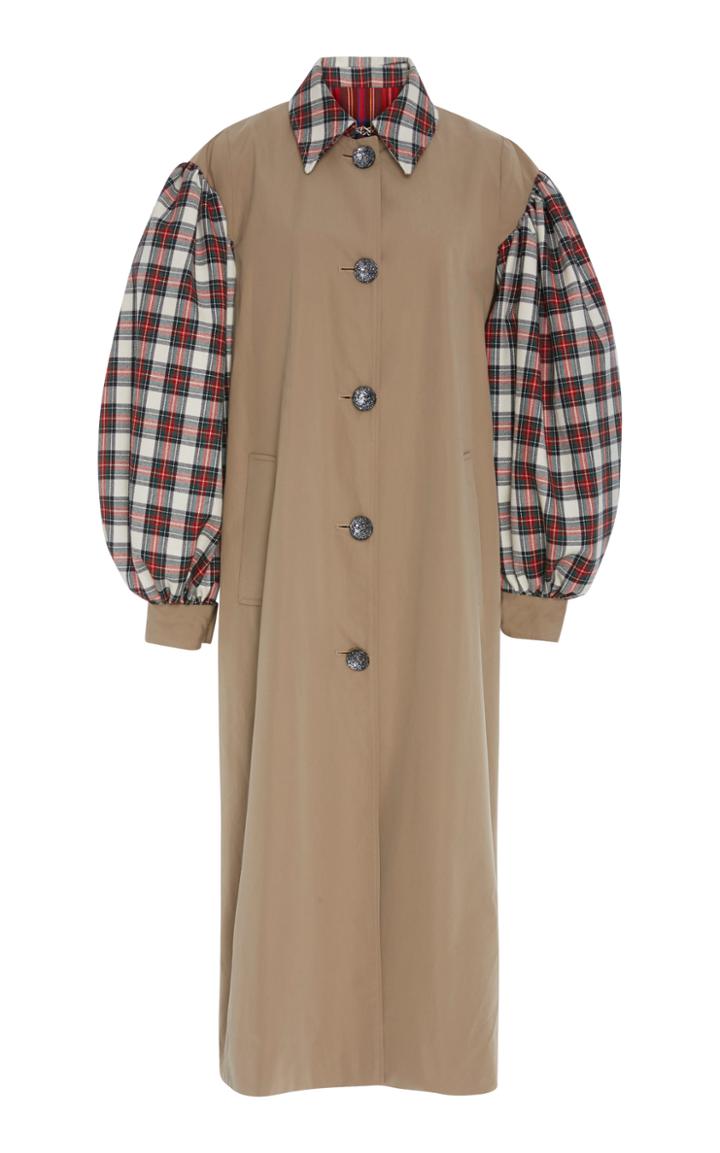 Isa Arfen Paneled Tartan Felt And Cotton-gabardine Trench Coat