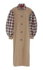 Isa Arfen Paneled Tartan Felt And Cotton-gabardine Trench Coat