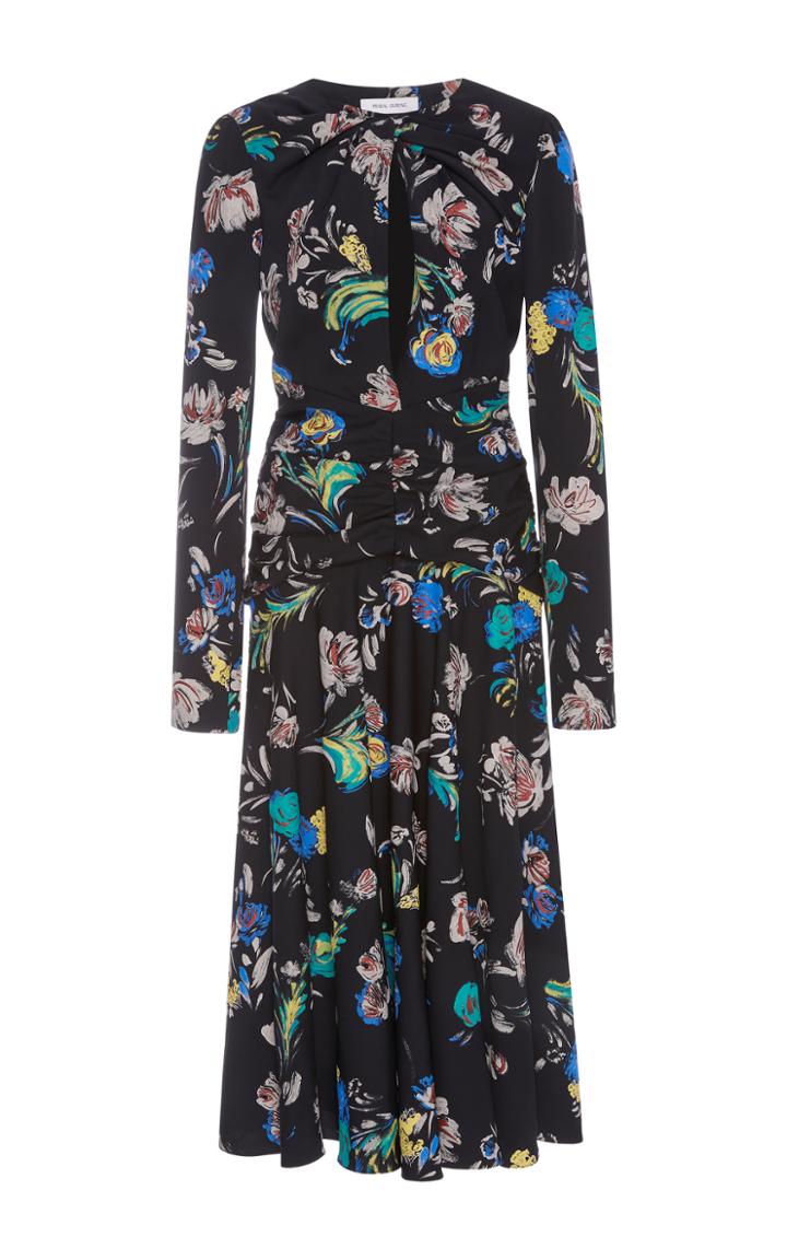 Prabal Gurung Printed Silk Long Sleeve Keyhole Dress