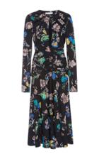 Prabal Gurung Printed Silk Long Sleeve Keyhole Dress